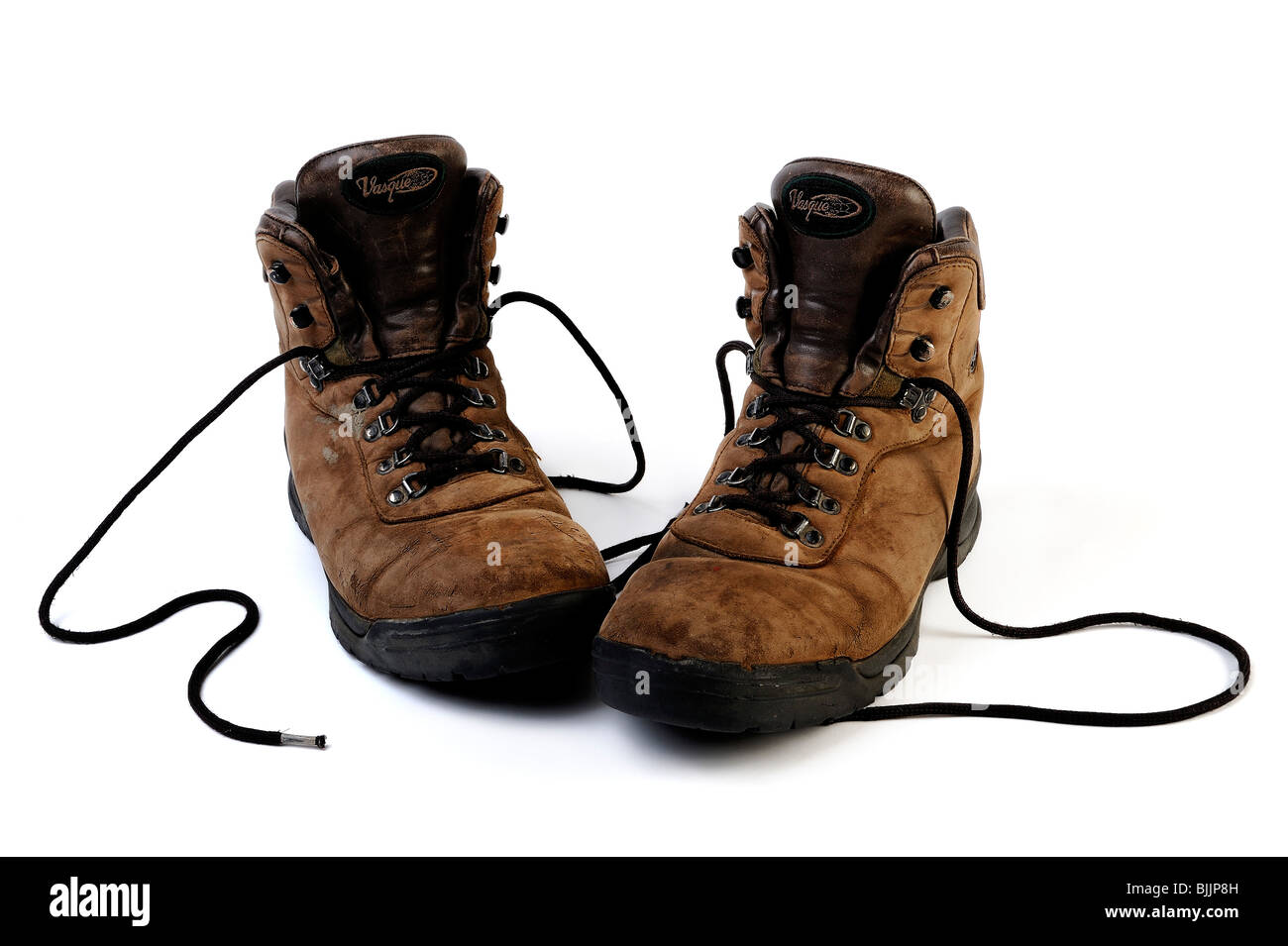 Auch abgenutzte Satz von Vasque Arbeitsstiefel Stockfoto