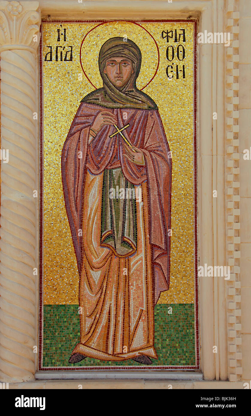 Mosaik Wandbild, Moni Kalivianis Kloster, Waisenhaus, Mädchen-Internat und Altersheim, Kreta, Griechenland, Europa Stockfoto