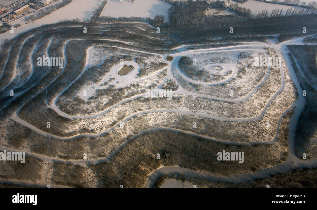 Luftaufnahme, Müllkippe in den Schnee, Herringen, Hamm, Ruhrgebiet, Nordrhein-Westfalen, Deutschland, Europa Stockfoto