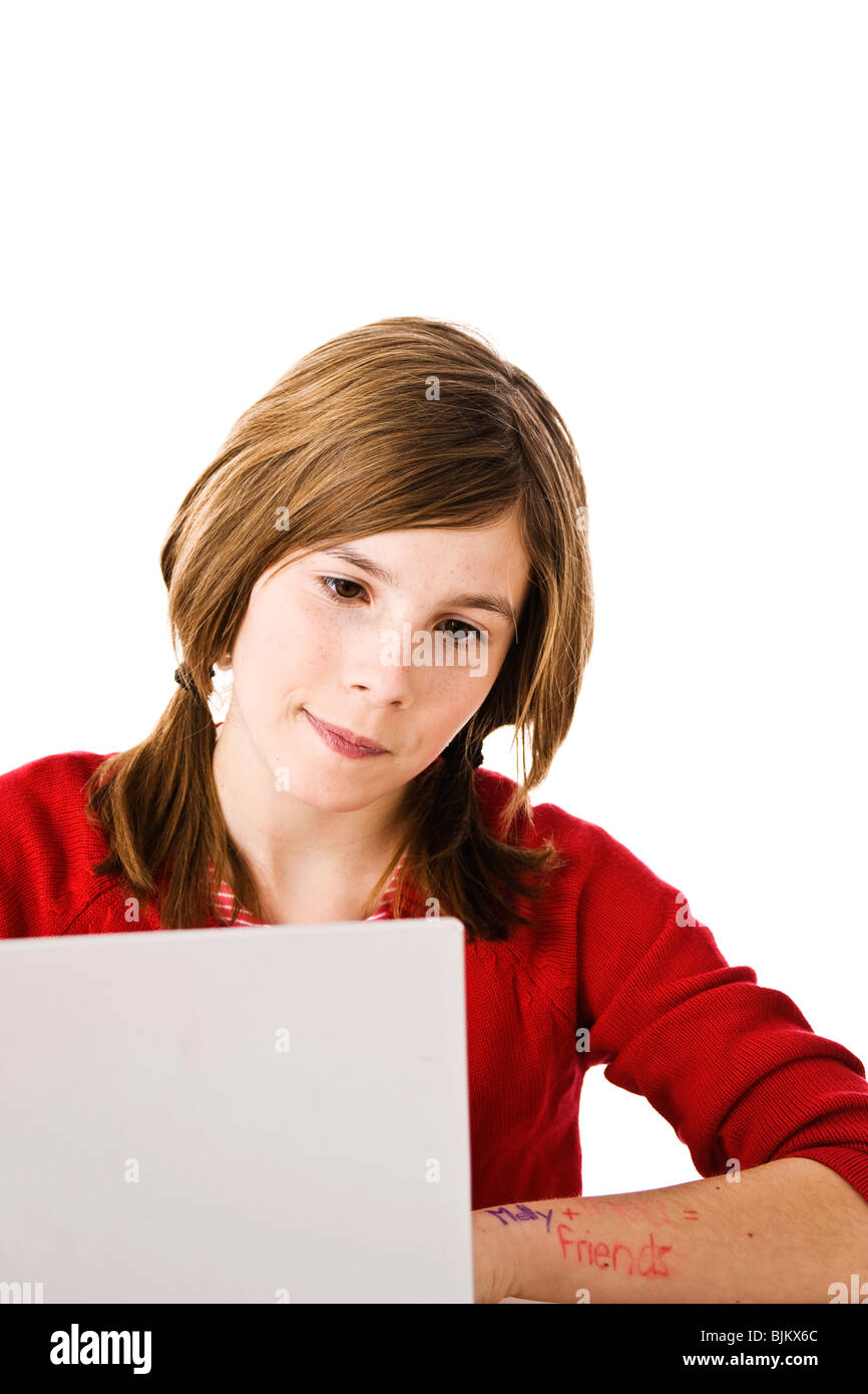 Mädchen auf dem computer Stockfoto