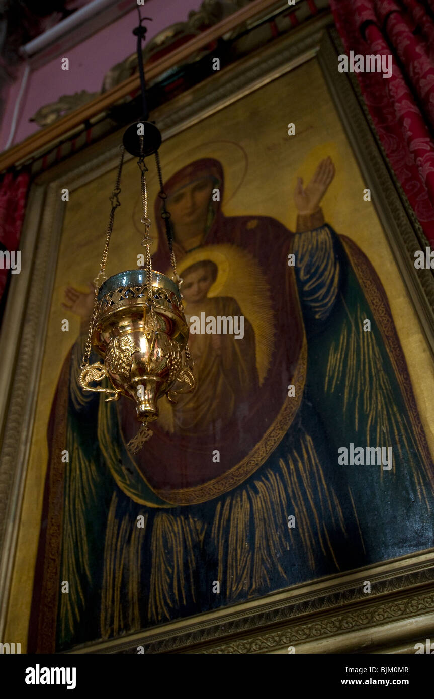 Ikone der Jungfrau Maria dargestellt in der äthiopischen Kirche, Jerusalem Stockfoto