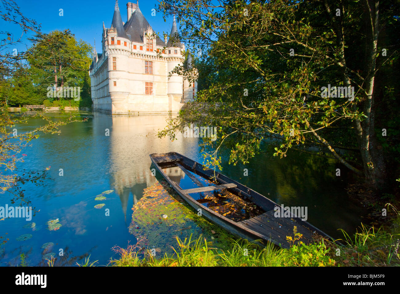 D'Azay-le-Rideau, Loiretal, Frankreich, Schloss erbaut im Mittelalter, Fluss Indre Stockfoto