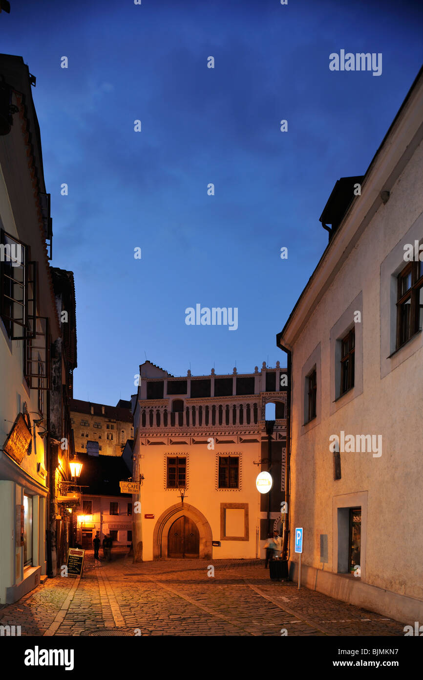 Historische Altstadt am Abend, UNESCO-Welterb, Cesky Krumlov oder Böhmisch Krumau, Tschechien, Europa Stockfoto