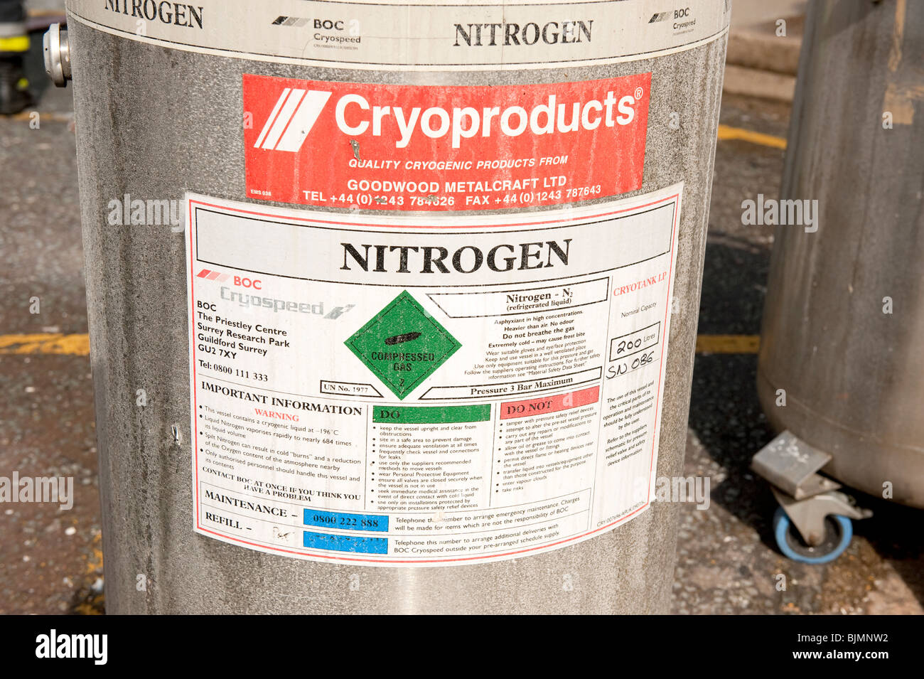 Cryoproducts flüssig-Stickstoff-196C Stockfoto