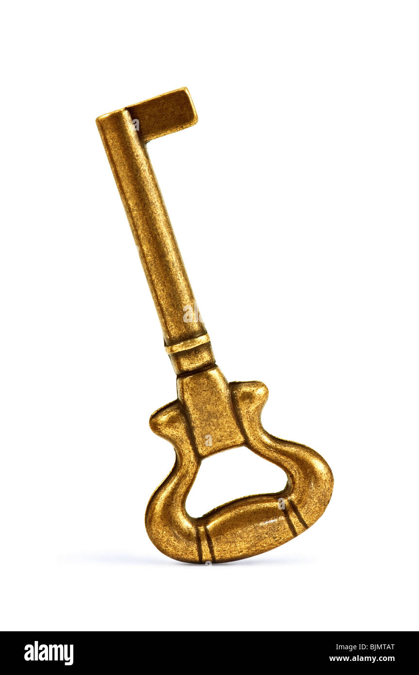Goldener Schlüssel isoliert auf weiss Stockfoto