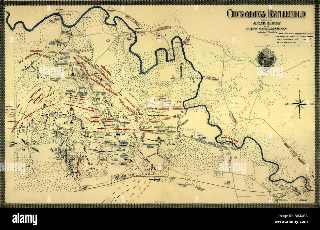 Chickamauga Schlachtfeld Karte. [19. / 20. September 1863] Zeigt Truppe Positionen und Bewegungen - USA Bürgerkrieg Stockfoto