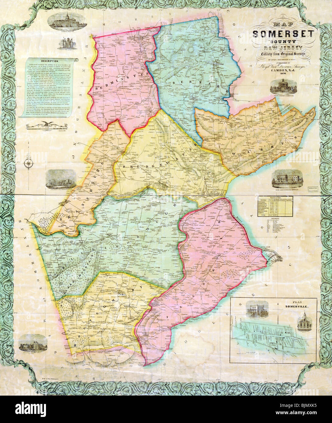 1850-Karte von Somerset County, New Jersey USA Stockfoto