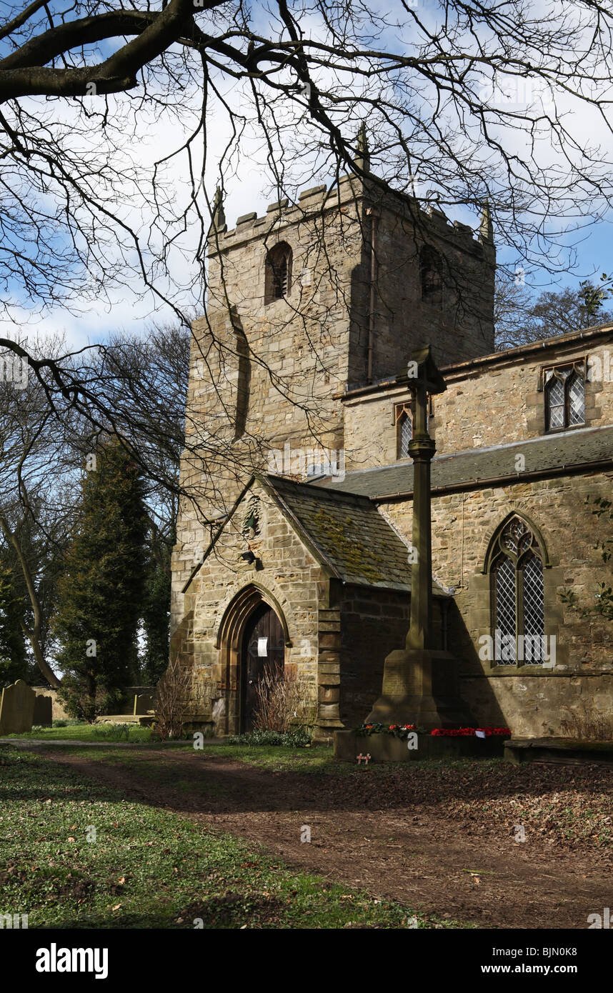Der Turm von St. Laurentius Kirche Pittington, Co Durham, England, Großbritannien Stockfoto