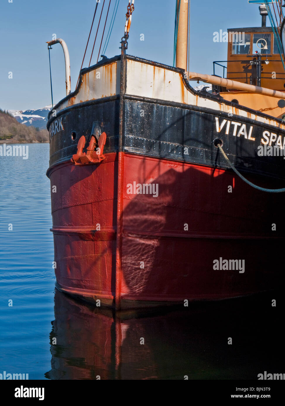 Bogen des Vital Spark vertäut im Hafen von Inverary, Argyle & Bute, Scotland Stockfoto