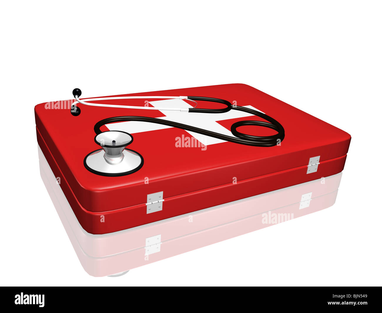 Ein 3D Stethoskop auf eine medizinische Ausrüstung. Stockfoto