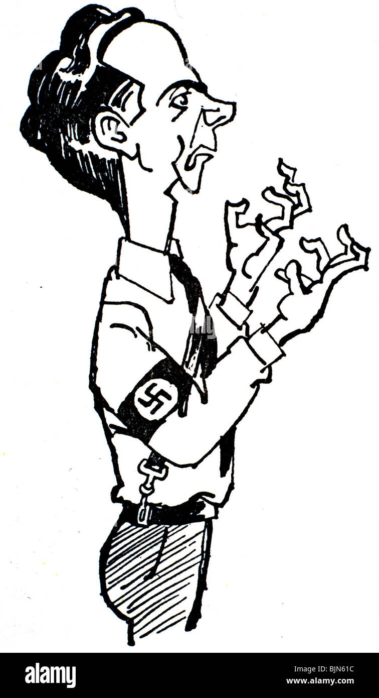 Goebbels, Joseph, 29.10.1897 - 1.5.1945, deutscher Politiker (NSDAP), zeitgenössische Karikatur von Emery Kelen, Stockfoto