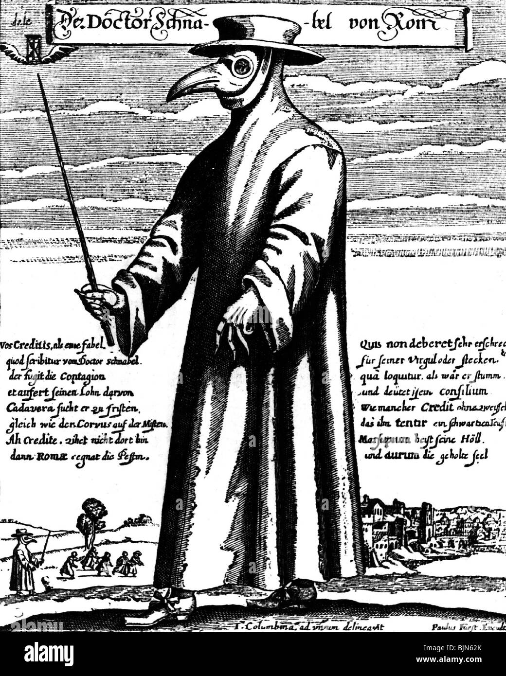 Medizin, Seuchen, Pest, Arzt mit Schutzkleidung, Rom, 1656, Artist's Urheberrecht nicht geklärt zu werden. Stockfoto