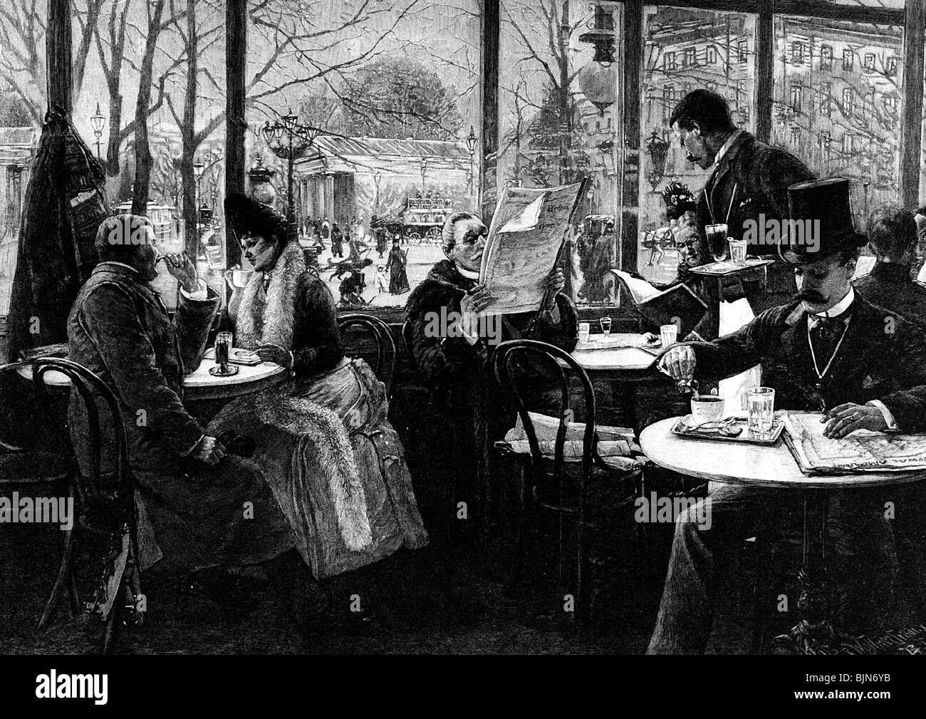 Gastronomie, Cafe, Cafe Andrey, Holzstich nach Gemälde von Robert