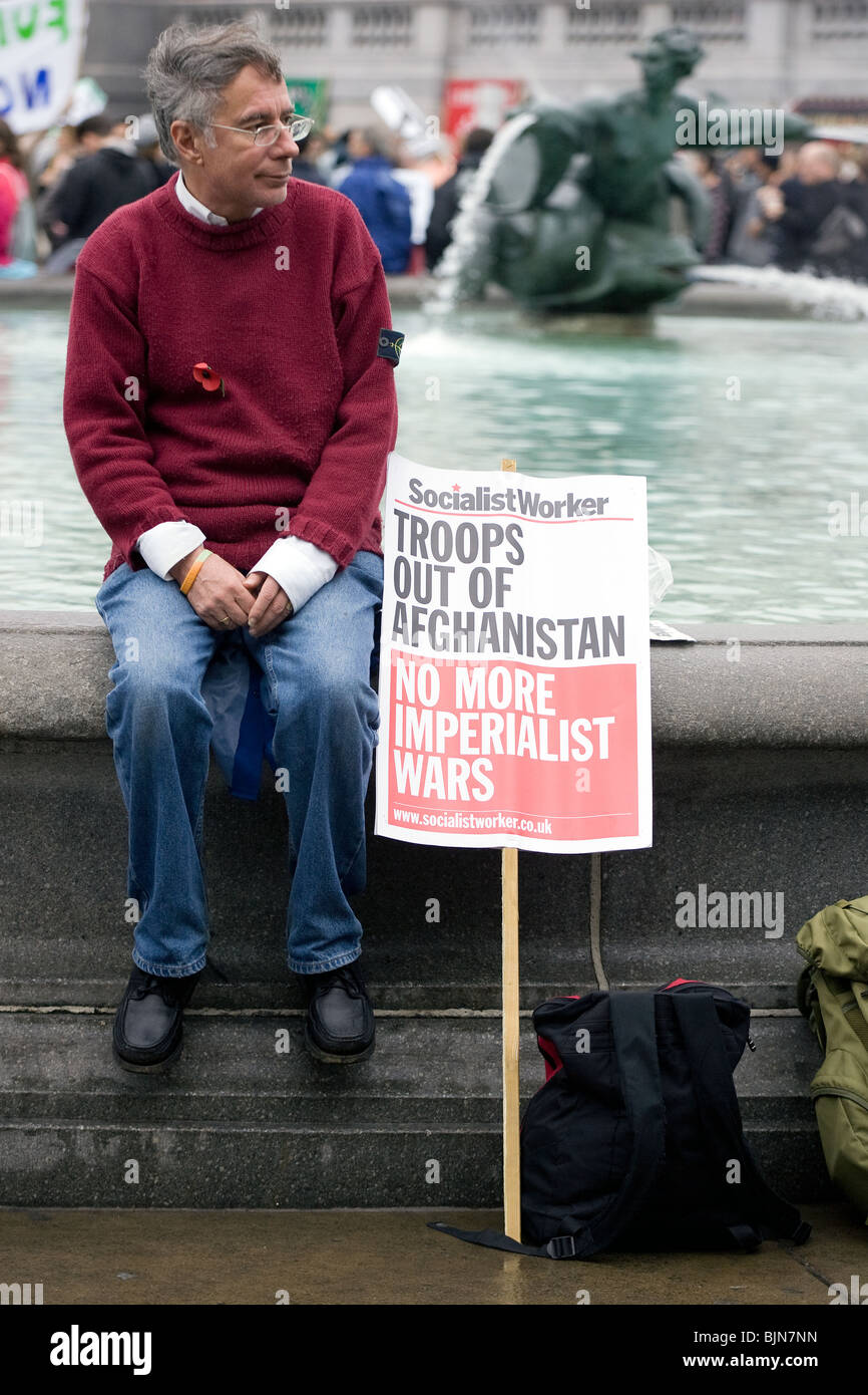 Stoppen Sie den Krieg zu protestieren in Trafalgar Square 2009. Stockfoto