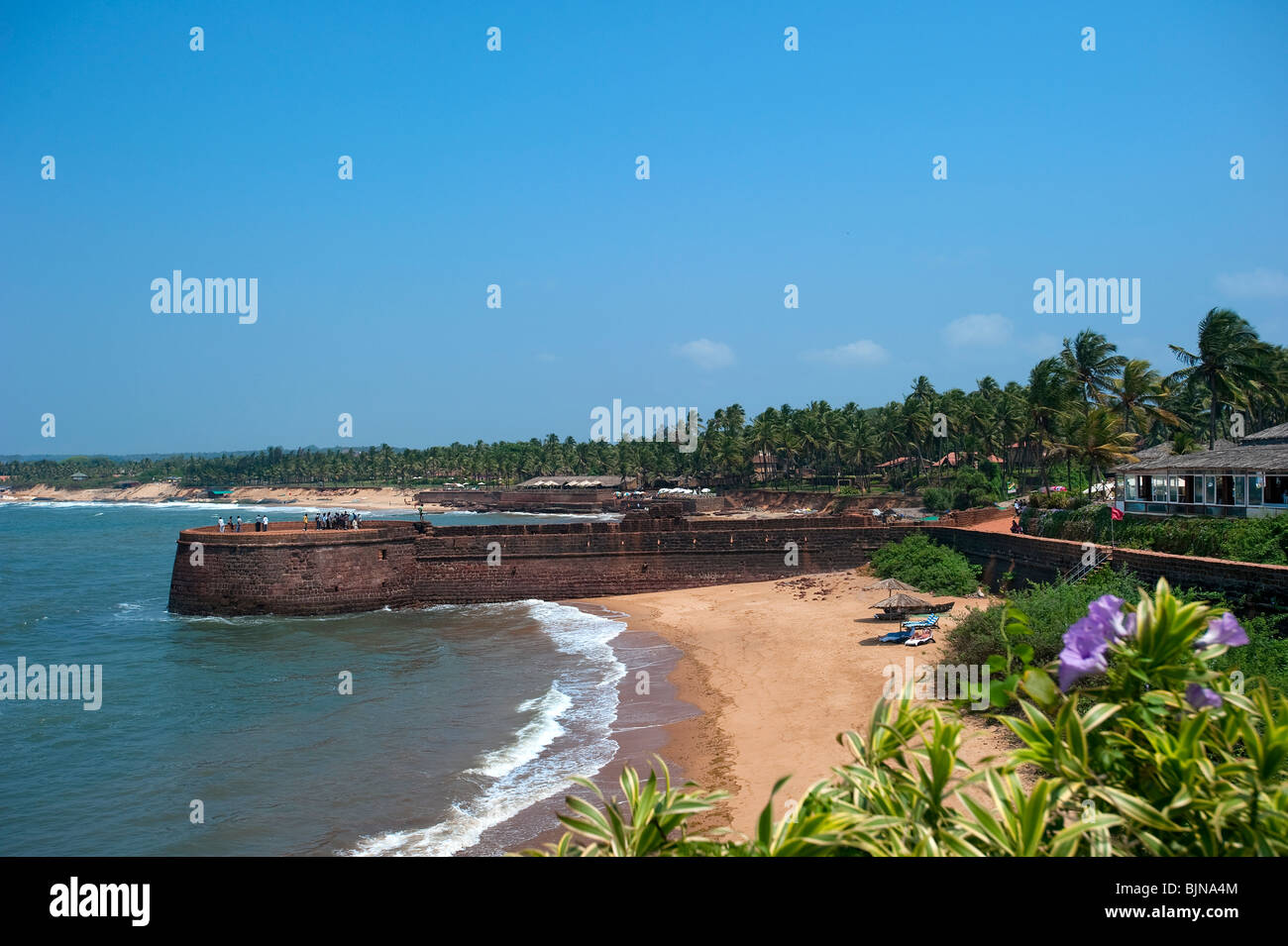 Befestigungen in Sinquerim Beach, Fort Aguada, Goa, Indien Stockfoto