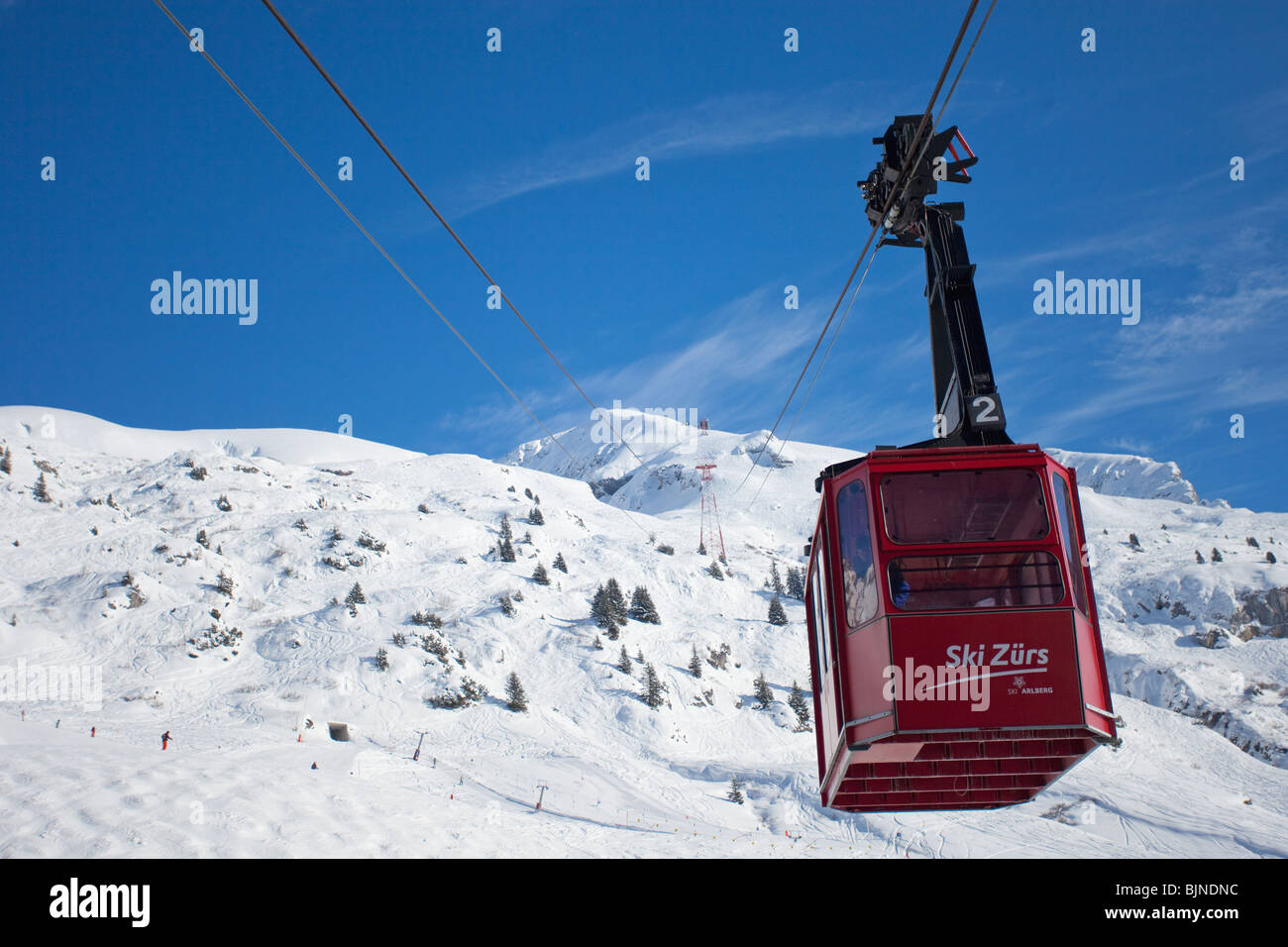 Trittkopf Seilbahn Zürs St Saint Anton am Arlberg im Winterschnee Österreichische Alpen-Österreich-Europa Stockfoto