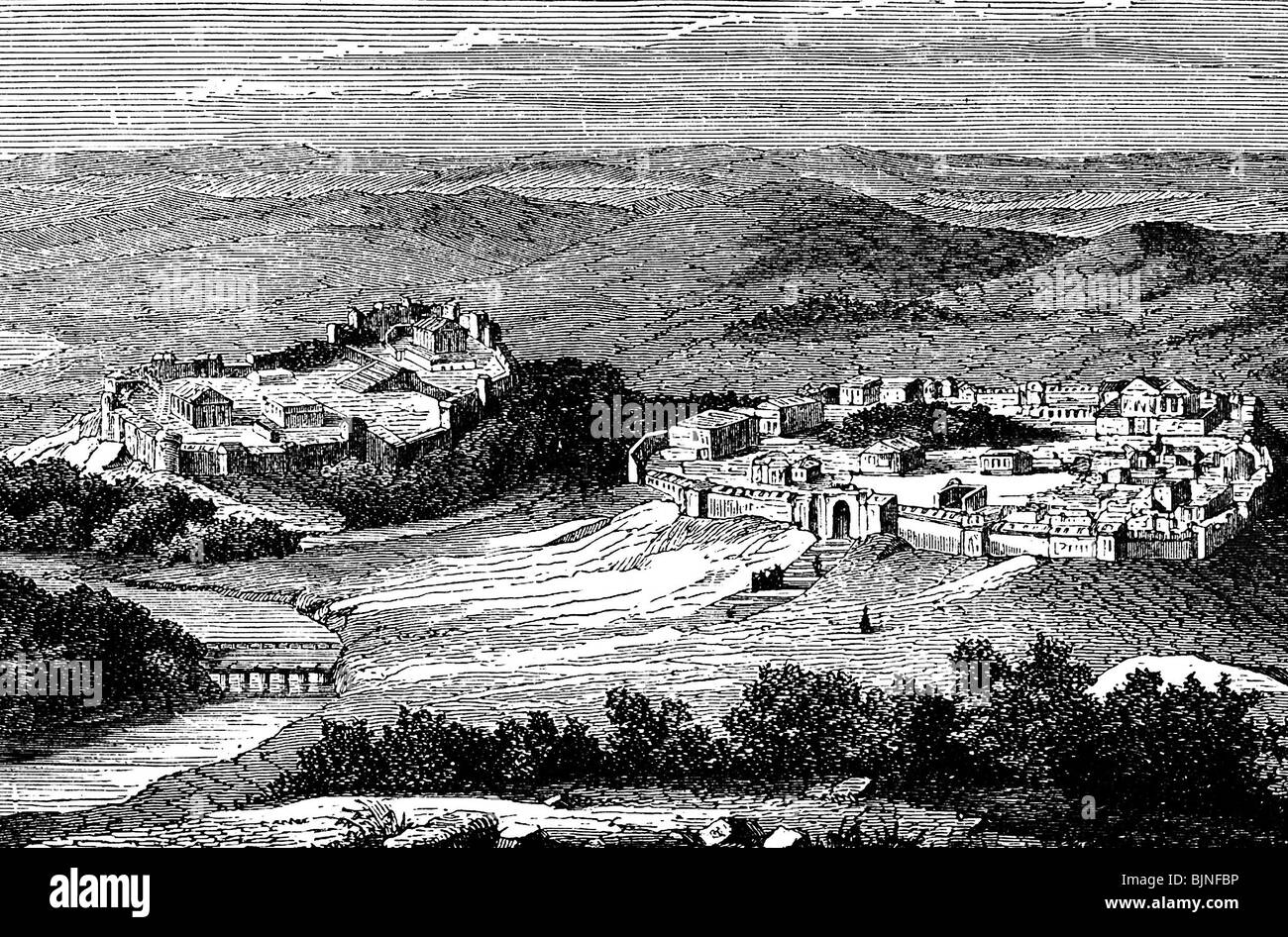 Geographie/Reise, Italien, Rom, alte Welt, erste Siedlung auf Palatin und Kapitol, Zeichnung, 19. Jahrhundert, historisch, Stadtansicht, Stadtbild, Stadtansichten, Stadtbilder, Stadtbild, Stadtbilder, Südeuropa, Hauptstadt, Metropole, Entwicklung, Entwicklungen, Beginn, Anfang, Anfang, Menschen, alte Welt, Stockfoto