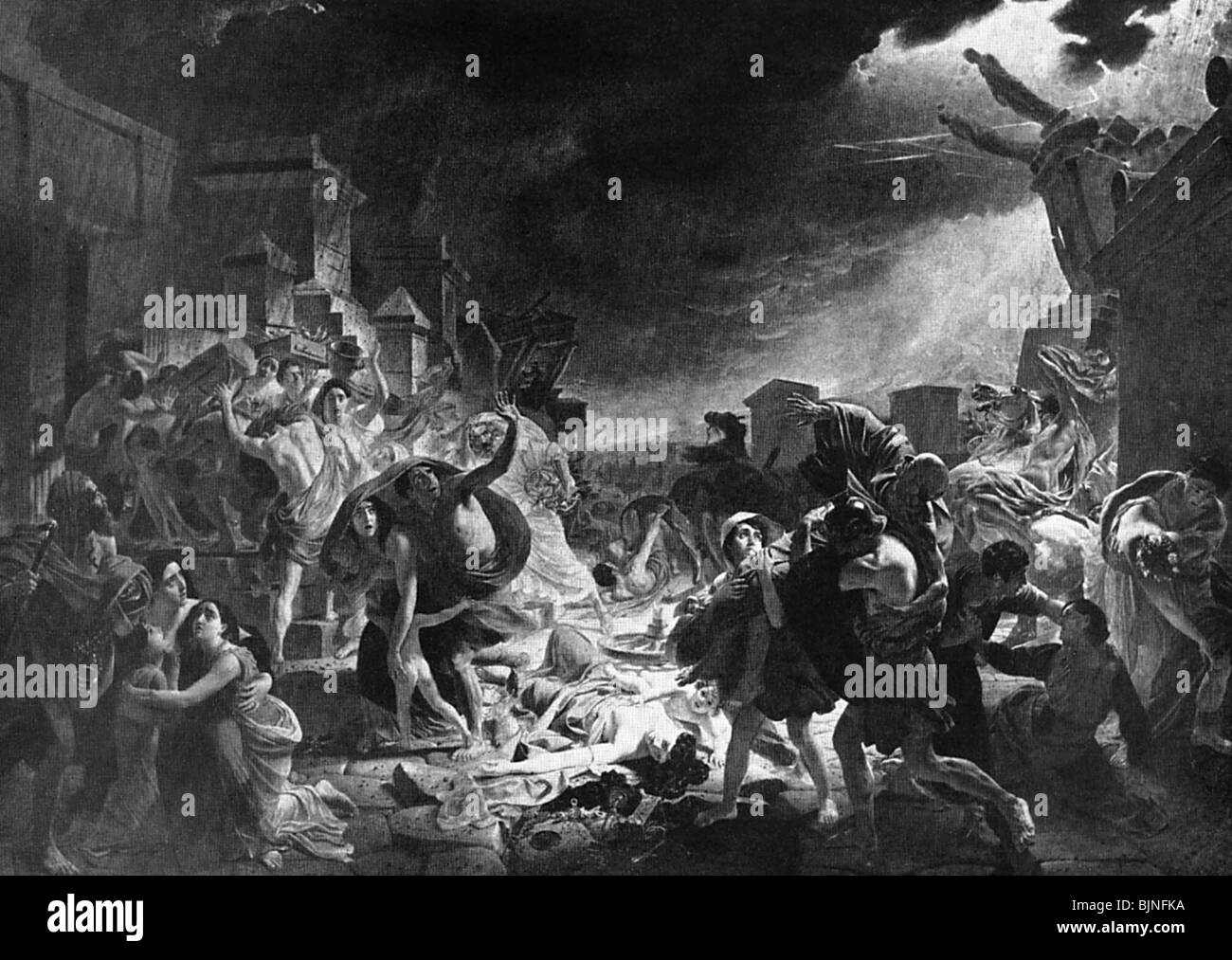 Alte Welt, Römisches Reich, Zerstörung Pompejis, "Der letzte Tag Pompejis", Gemälde von K. P. Brüllow, ca. 1830 - 1833, Tratiokov Galerie Moskau, Stockfoto