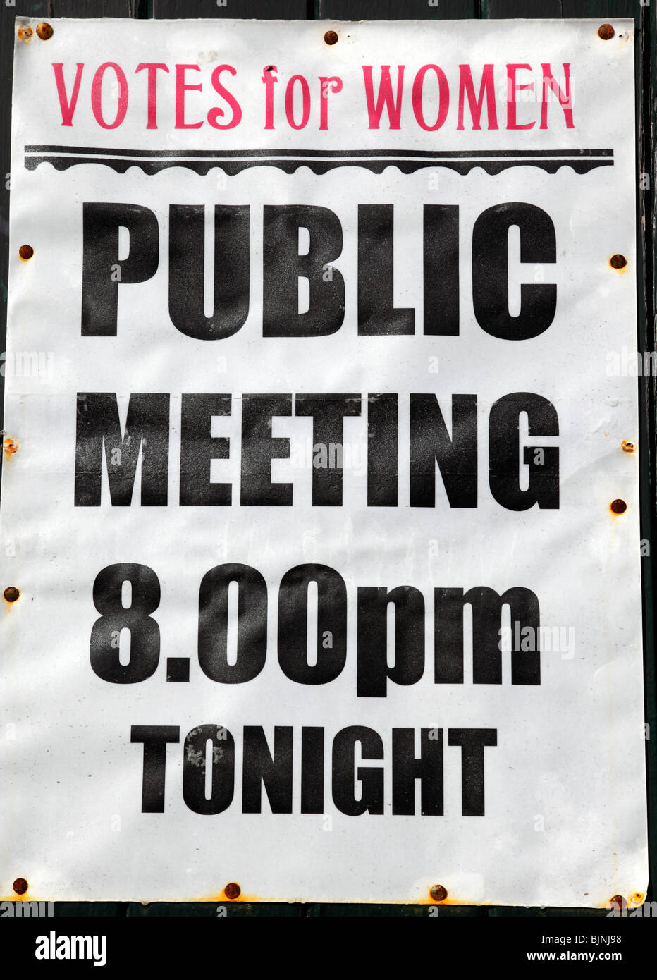 alten öffentlichen Sitzung Plakat für Stimmrecht für Frauen Stockfoto