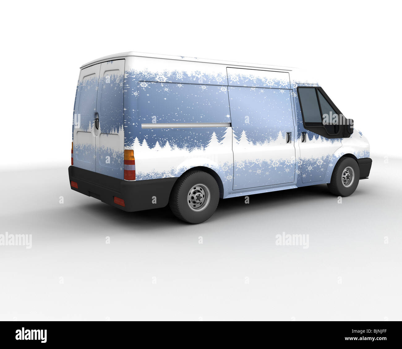 3D Rendering einer Weihnachten Lieferung Van Isolated on White Stockfoto