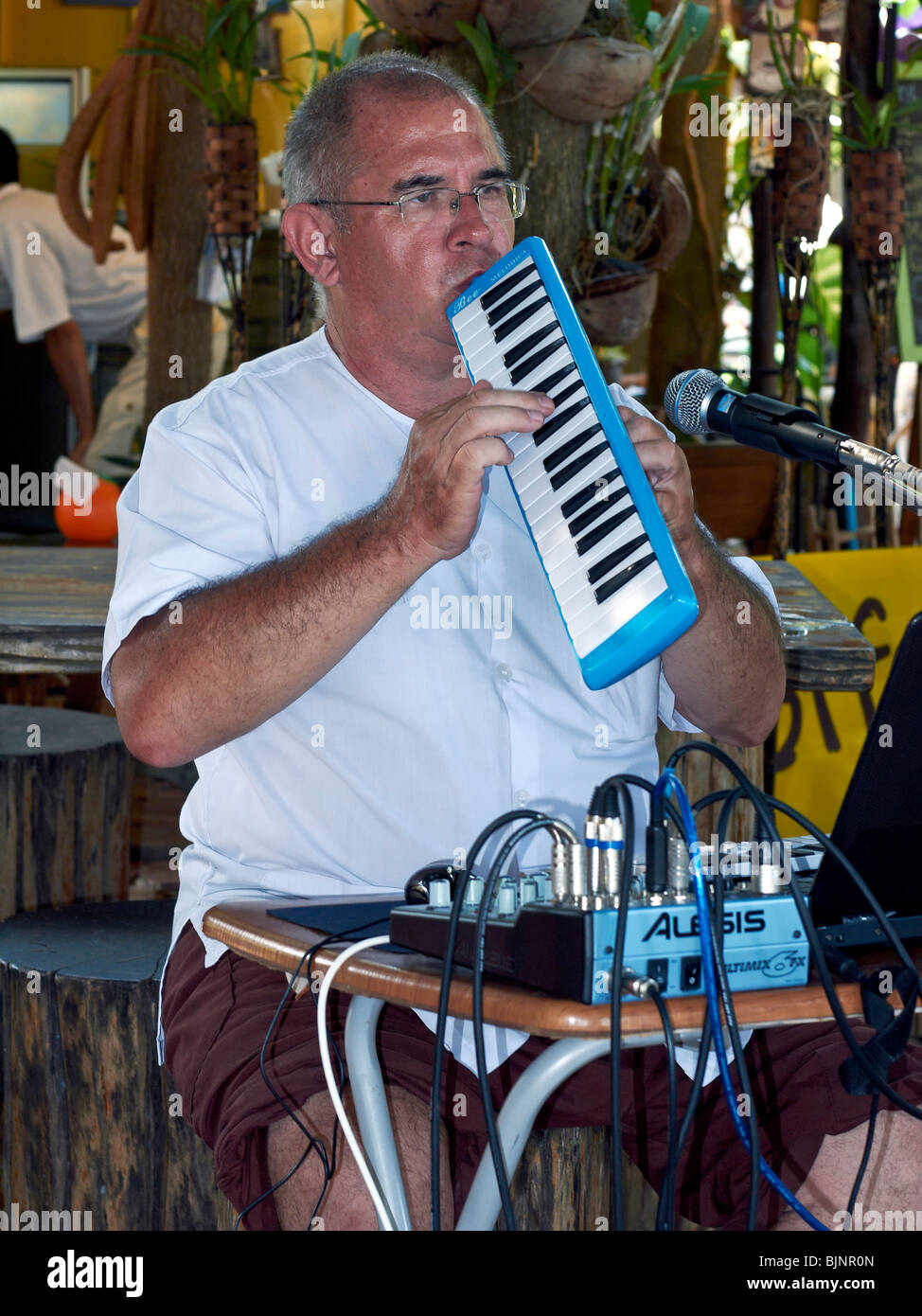 Musiker spielen eine Melodica Stockfoto