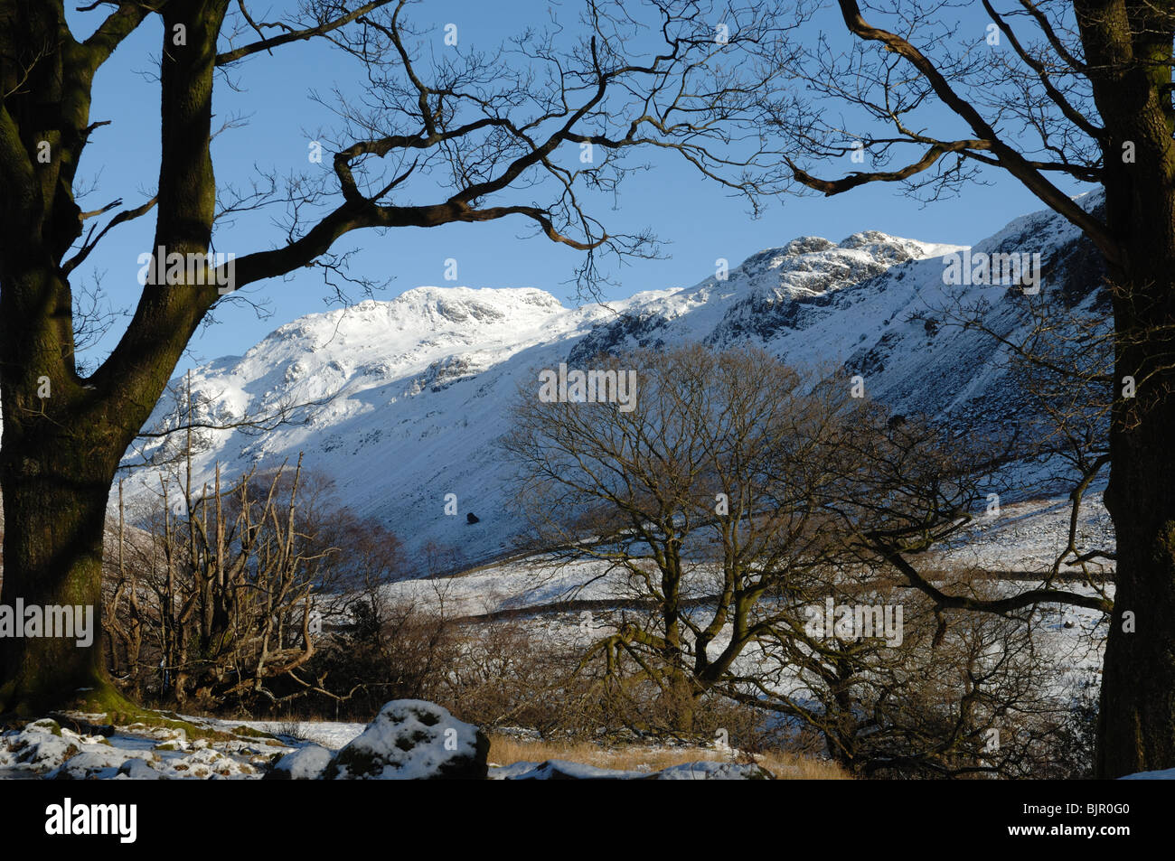 Eskdale Tal und Crinkle Crags im Nationalpark Lake District in England ist Nord West Stockfoto