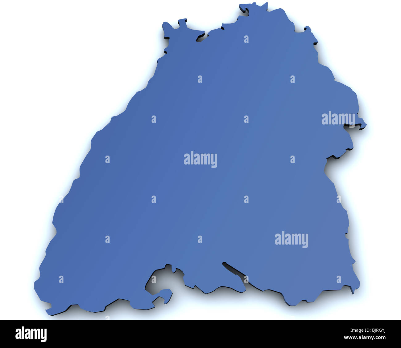 Karte des deutschen Bundeslandes Baden-Württemberg in 3d mit leichten Schatten gerendert Stockfoto