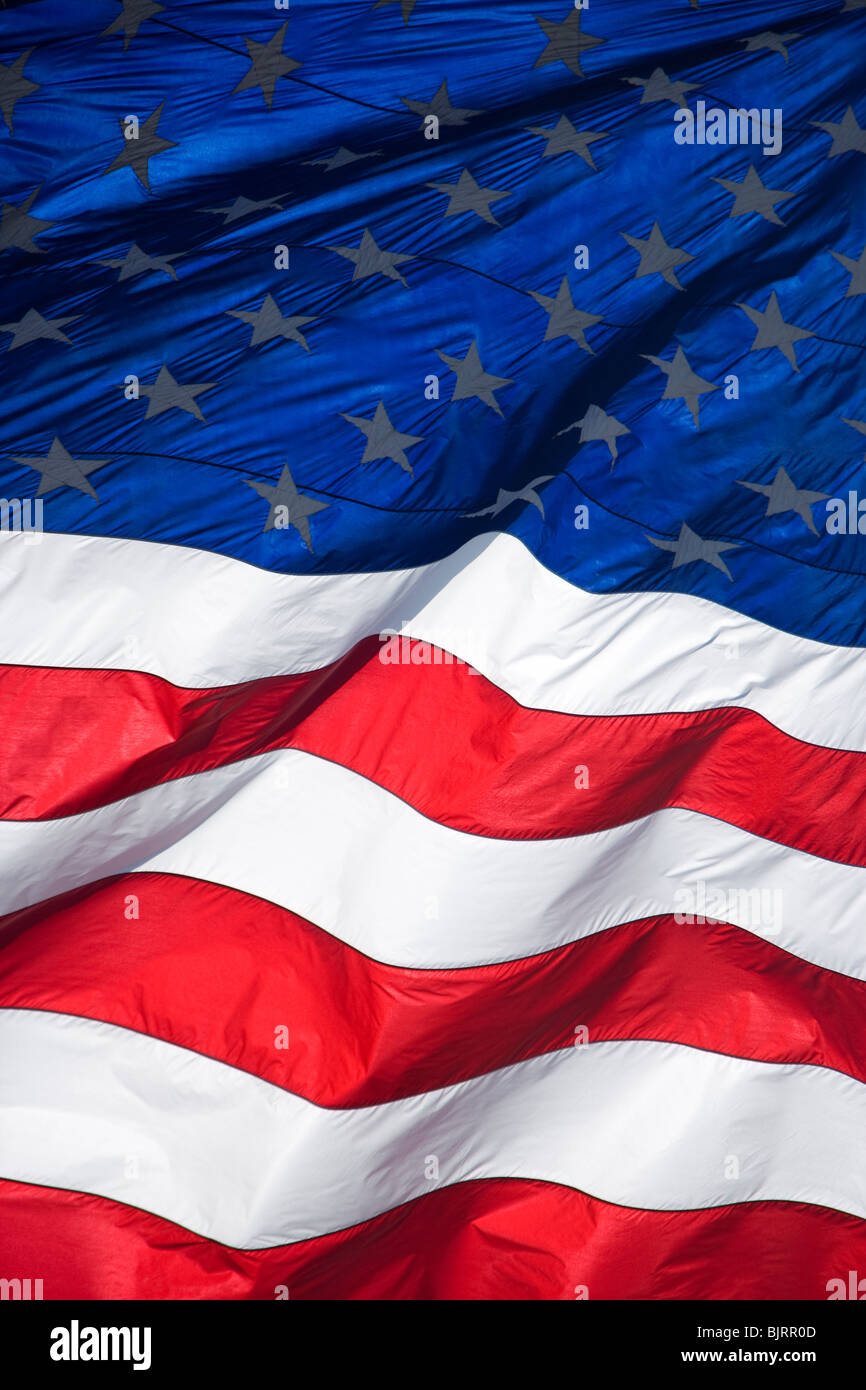 Nahaufnahme der wehende Flagge der Vereinigten Staaten Stockfoto