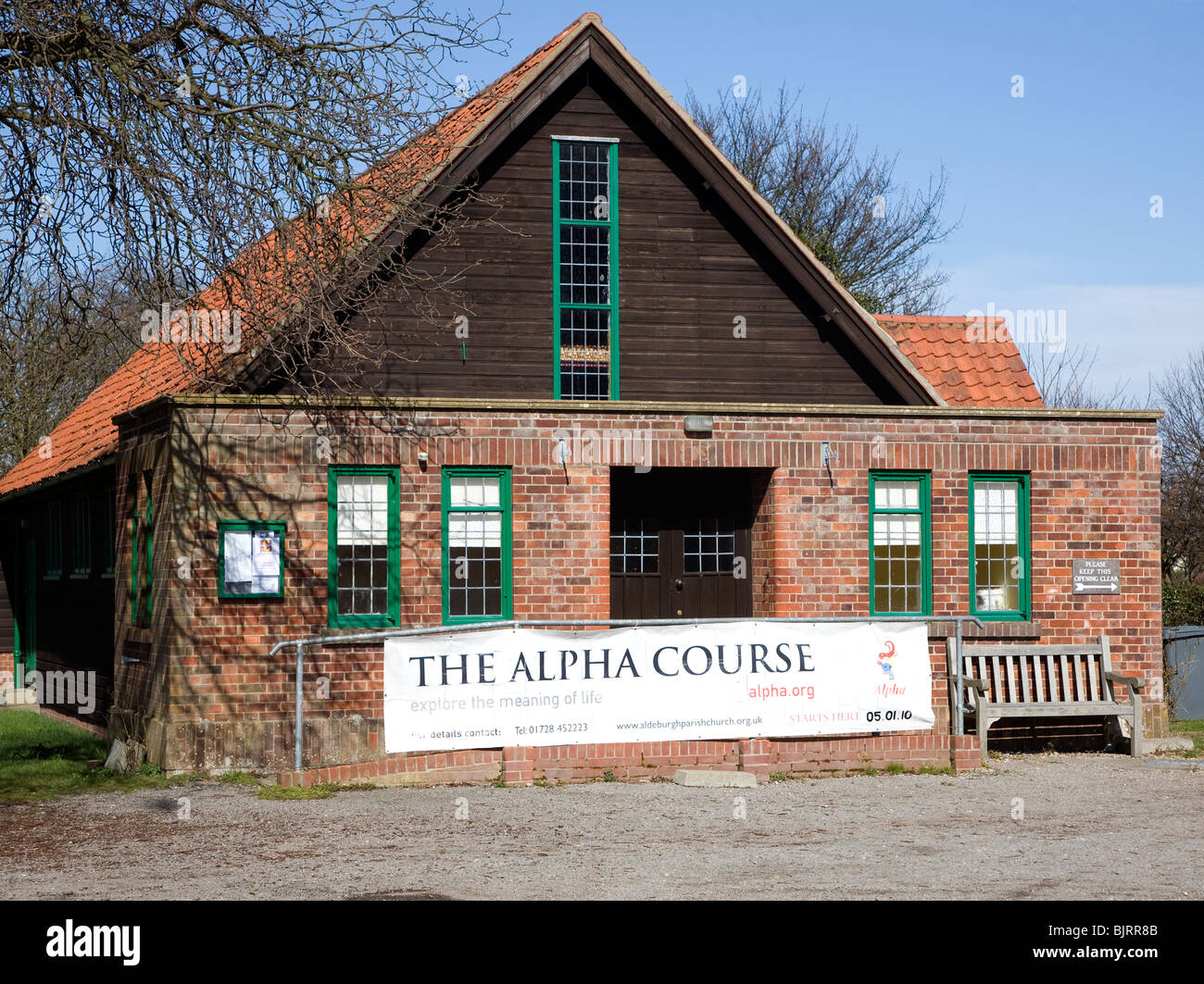 Der Alpha-Kurs anmelden, Kirchensaal, Aldeburgh, Suffolk Stockfoto