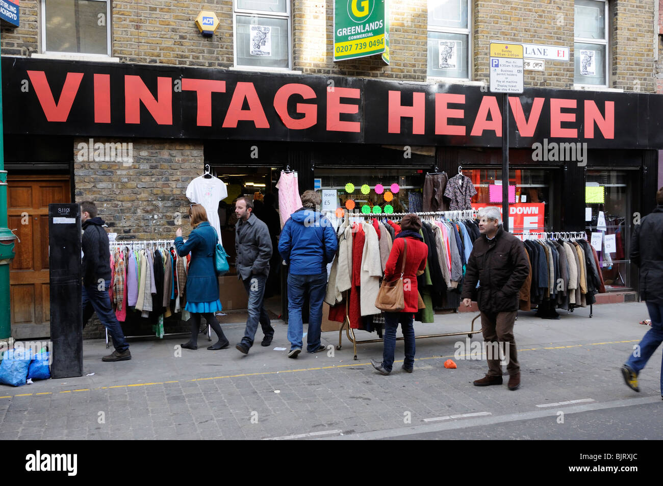Vintage Himmel, Brick Lane, Shoreditch, East London, England, Vereinigtes Königreich. Stockfoto