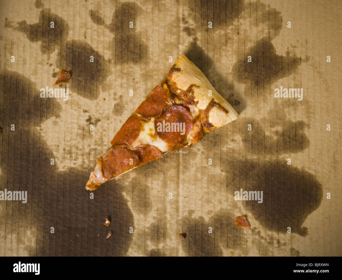 Letzte Stück Pizza in einer box Stockfoto