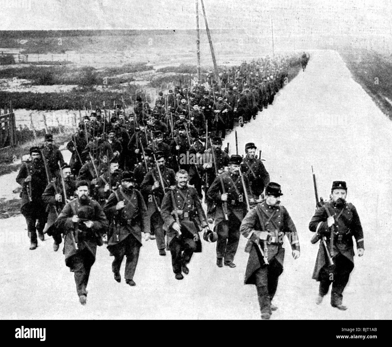 Französische Infanterie, Verstärkungen für die Alliierten, Erster Weltkrieg, 1914. Artist: Unbekannt Stockfoto