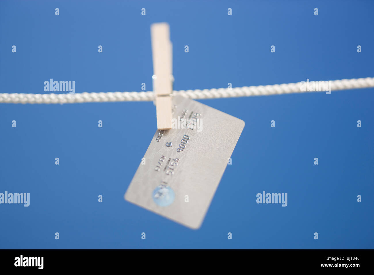 Kreditkarte, hängen, Wäscheleine Stockfoto