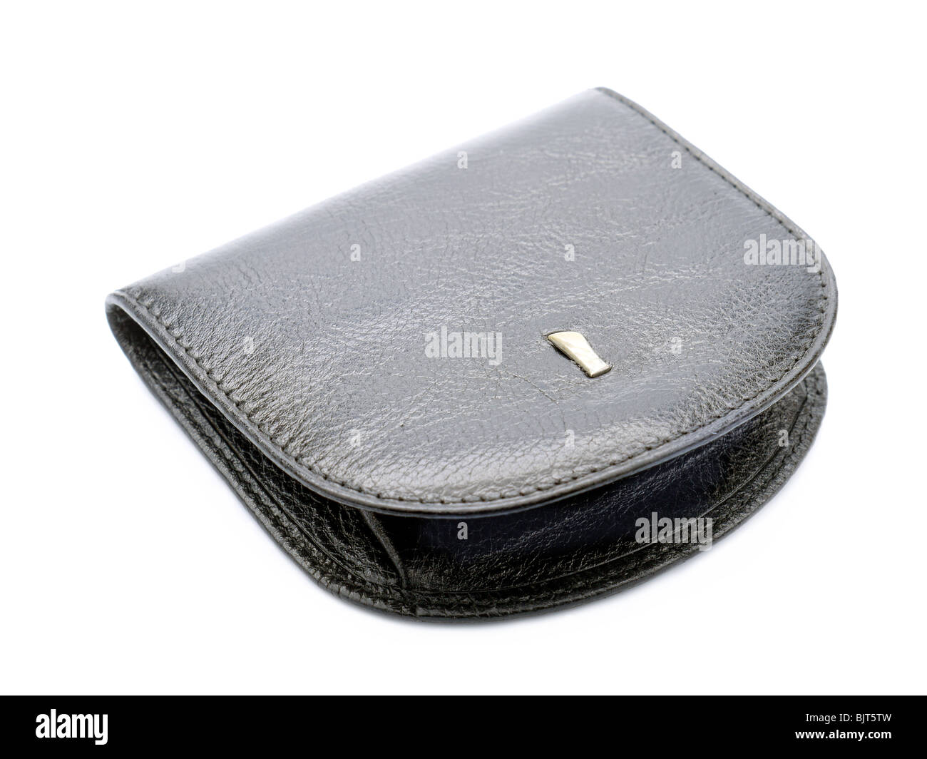 Elegante schwarze Leder Geldbörse erschossen auf weißem Hintergrund Stockfoto