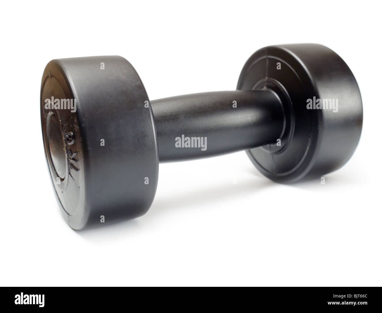 Schwarz 1 kg Hantel geschossen auf weißem Hintergrund Stockfoto