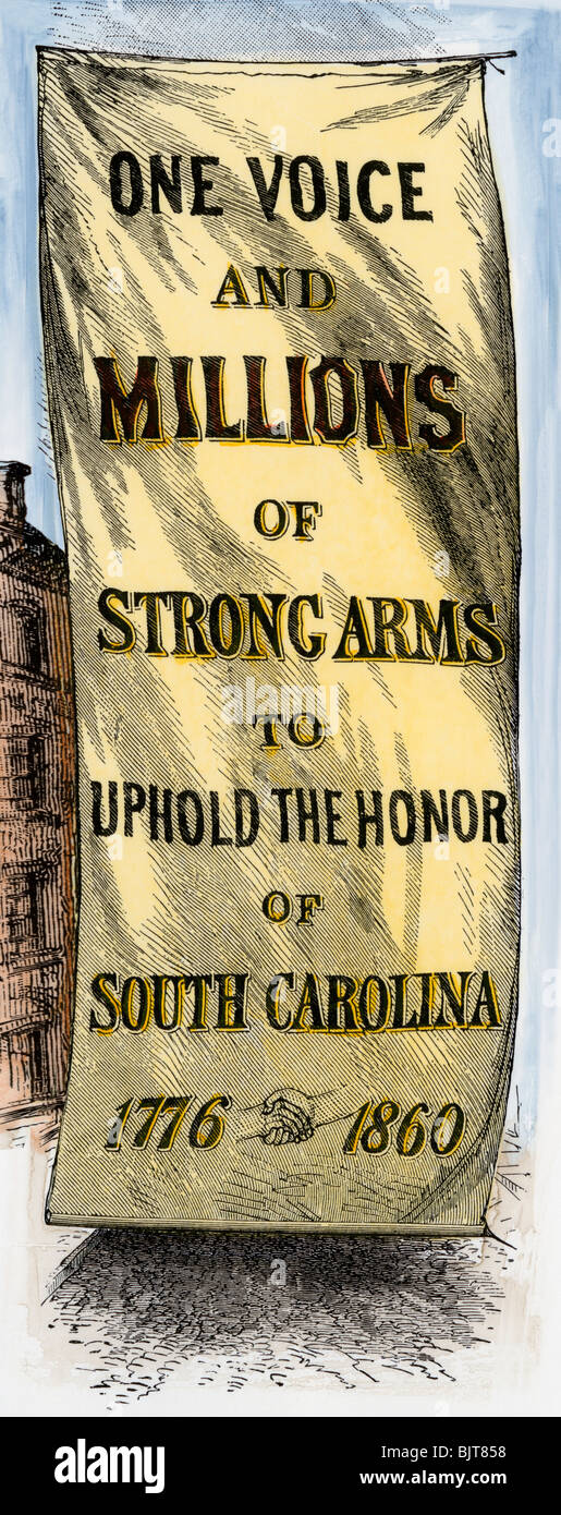 Straße Banner in Charleston, South Carolina, während der Secession Convention 1860. Hand - farbige Holzschnitt Stockfoto
