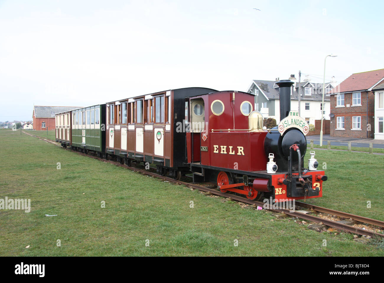 Lokomotive "Jack" arbeitet an der Schmalspurbahn Hayling Island. Stockfoto