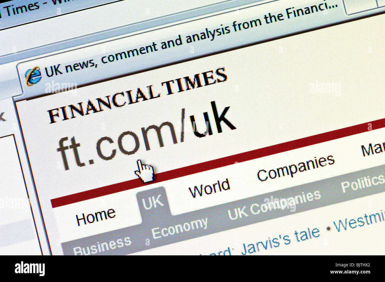 Makro-Screenshot von FT.com - die Website der Zeitung Financial Times (FT). Nur zur redaktionellen Verwendung. Stockfoto