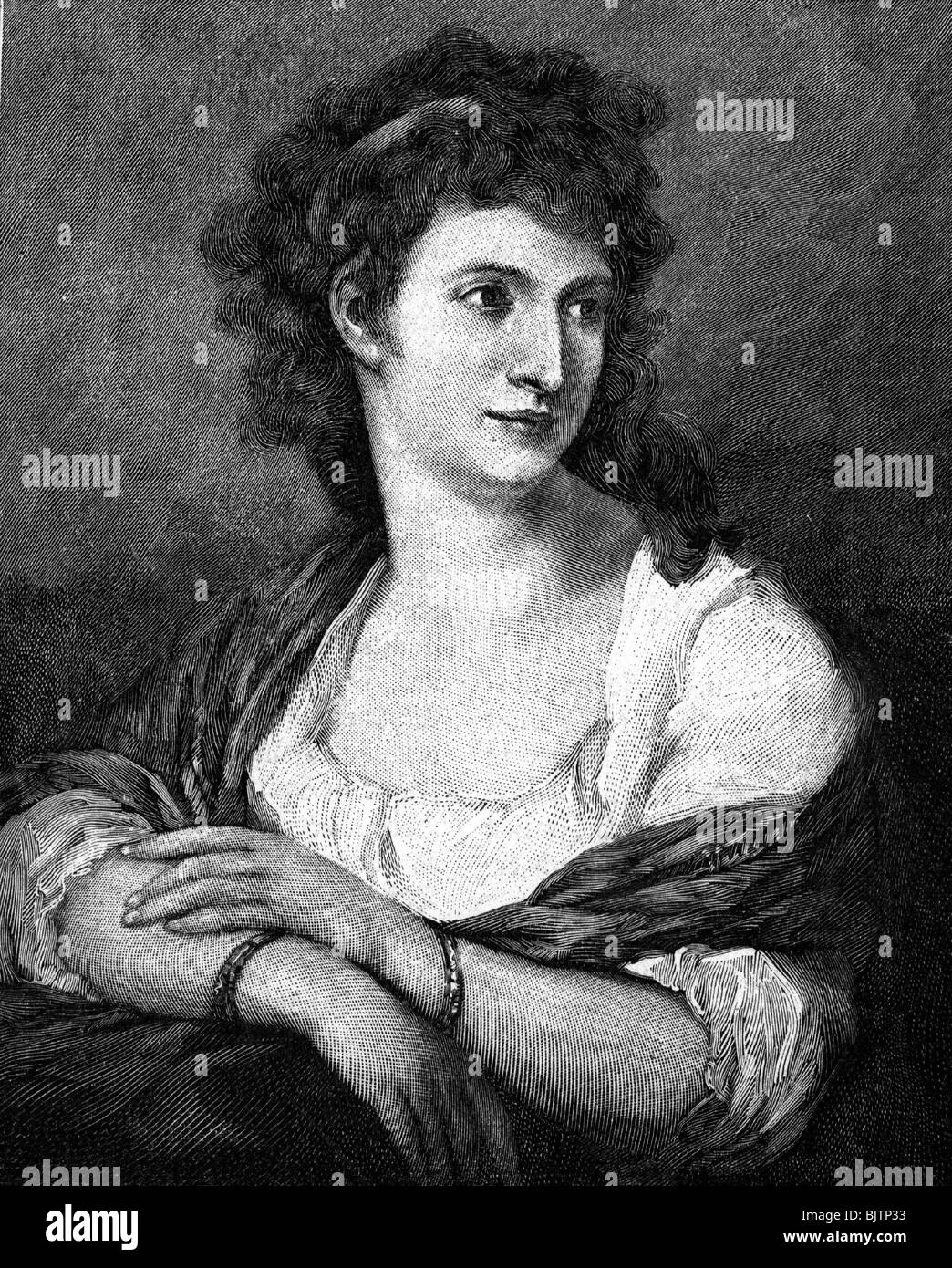 Goethea, Johann Wolfgang von, 28.8.1749 - 22.3.1832, deutscher Dichter, halbe Länge von Goethes 'Schöner Frau aus Mailand', Holzgravur nach Malerei von Angelika Kauffmann, Stockfoto