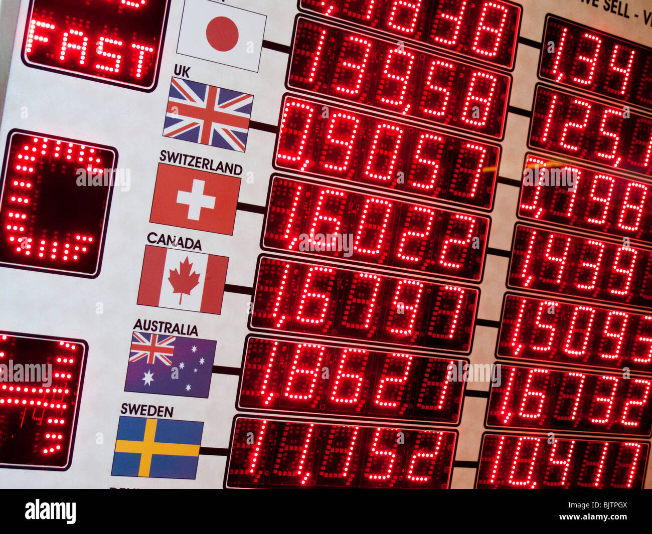 Wechselkurs gegen den Euro, Bureau de change Stockfoto