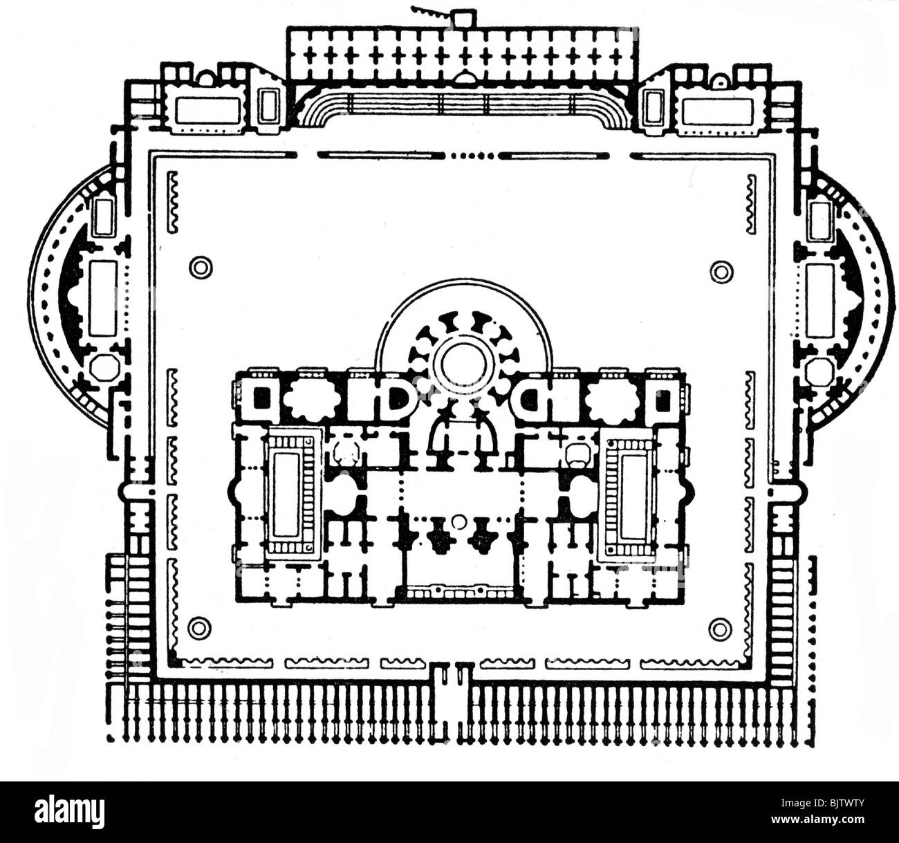 Architektur, Grundrisse, Bäder von Kaiser Caracalla in Rom, erbaut 212 - 216 n. Chr., Rekonstruktion, Holzgravur, 19. Jahrhundert, Plan, Marcus Aurelius Severus Antoninus Caracalla, Thermae Antoninianae, Baden, Bad, Antike, Antike, Römisches Reich, Italien, Europa, historisch, Geschichte, Antike, Stockfoto