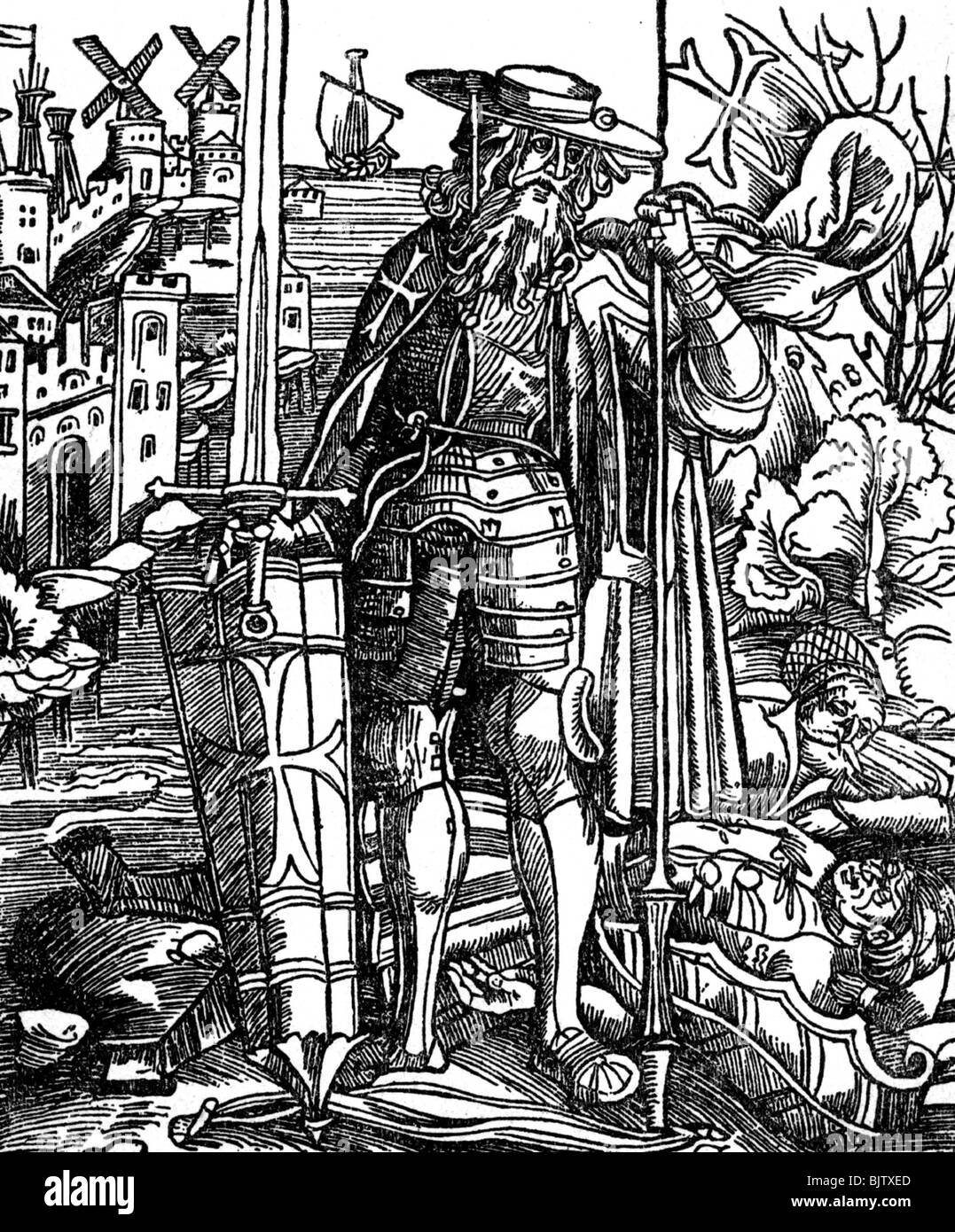 Mittelalter, Ritter, Ritterorden, Ritter von St. Johannes, Holzschnitt aus "Historia von Rhodos", von Caorsin, Straßburg, 1513, Stockfoto