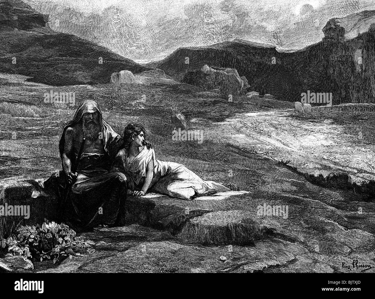 Ödipus, griechische legendäre Figur, nach der Malerei von E. Thirion, Stockfoto