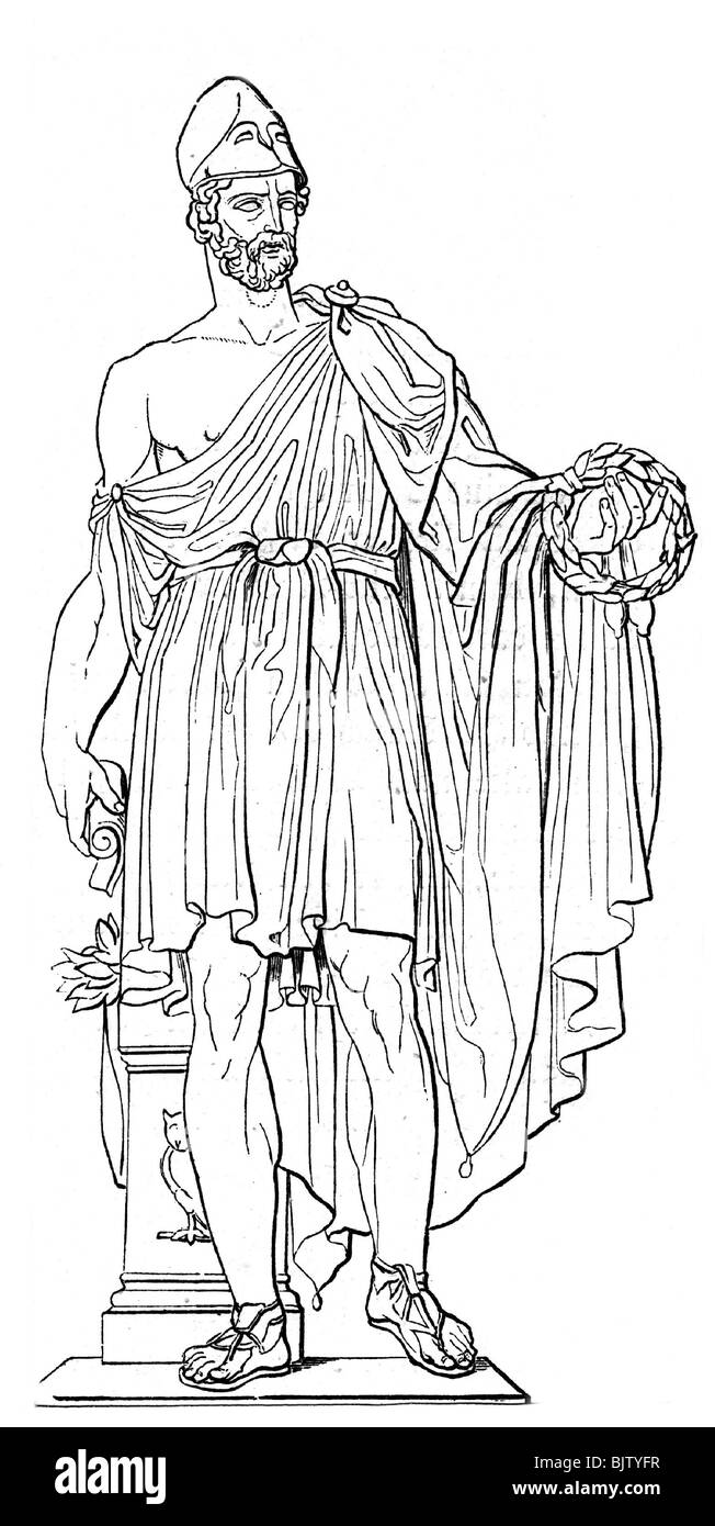 Perikles, ca. 500 - 429 v. Chr., griechische Politikerin, volle Länge, Holzgravur, 19. Jahrhundert, nach antiker Statue, Stockfoto