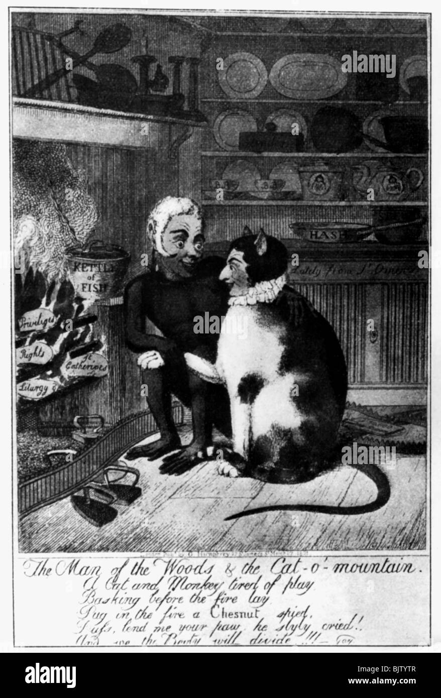 George IV., 12.8.1762 - 26.6.1830, König von Großbritannien 29.1.188 - 26.6.1830, Karikatur, "Der Mann des Holzes und der Berg der Katze o", 181, Stockfoto