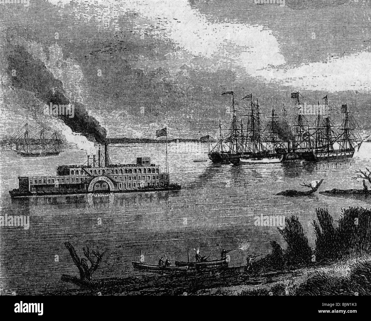 Geografie/Reisen, Vereinigte Staaten von Amerika, Schiffe auf Mississippi, Holzgravur, ca. um 1855, Stockfoto