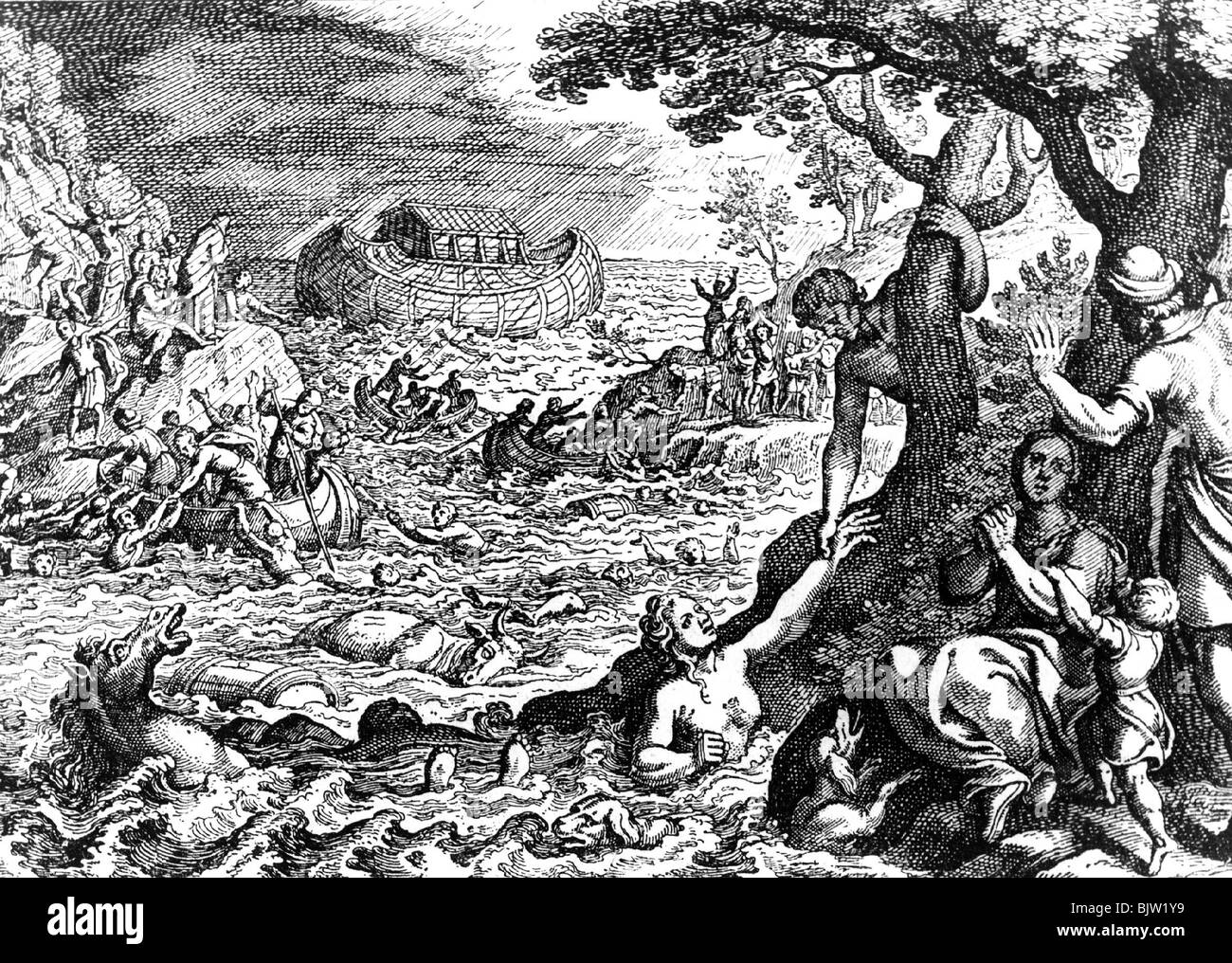 Religion, biblische Szenen, "Die Sintflut", Kupferstich von Merian, Matthaus "Chronik" von Johann Ludwig Gottfried, Frankfurt/Main, 1633, Artist's Urheberrecht nicht gelöscht werden Stockfoto