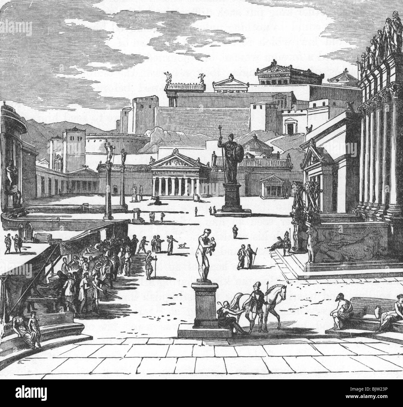 Geographie/Reisen, Griechenland, Sparta, Marktplatz, nach Zeichnung von J. Hoffmann, Holzgravur, 19. Jahrhundert, historisch, historisch, Südeuropa, Antike, Antike, Antike, Antike, Forum, Straßenszene, Platz, Plätze, alte Welt, Menschen, Stockfoto