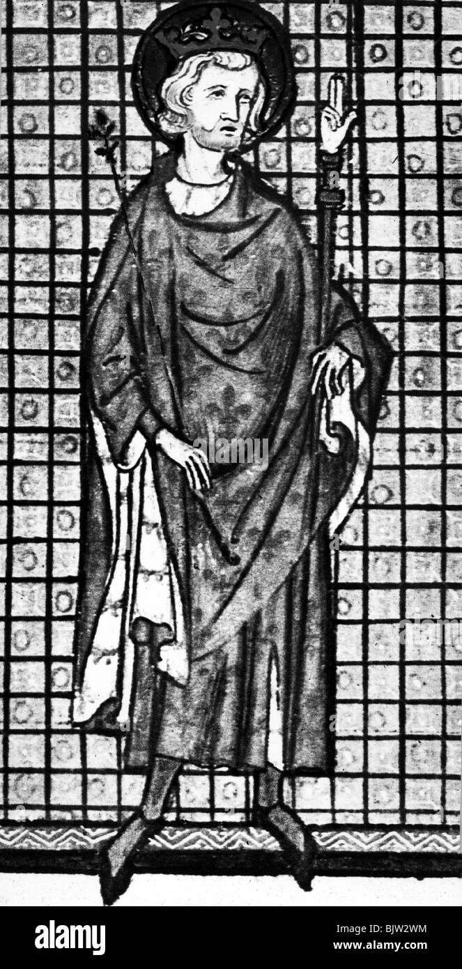 Louis IX (Saint Louis), 25.4.1214 - 25.8.1270, König von Frankreich 1226 - 1270, volle Länge, nach zeitgenössischer Miniatur, Stockfoto