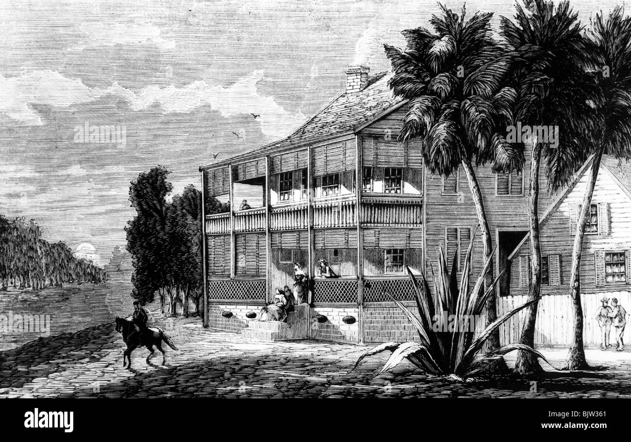 Geographie/Reise, Vereinigte Staaten von Amerika, South Carolina, Landsitz einer Plantage, Holzgravur, um 1870, Stockfoto